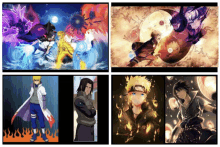 a collage of four pictures of naruto characters on a black background