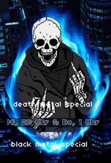 a picture of a skeleton with the words death metal special on the bottom