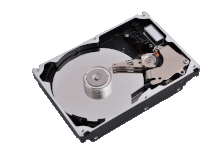 the inside of a hard drive is shown on a white backdrop