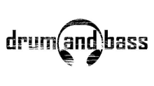 a black and white logo for drum and bass with headphones in the center .