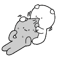 a black and white drawing of a teddy bear holding a cat on its back .