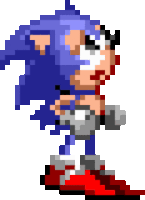 a pixel art drawing of sonic the hedgehog with blood on his face