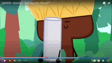 a screen shot of a cartoon showing a character holding a glass of milk