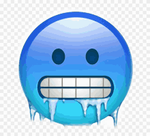 a blue smiley face with icicles coming out of it