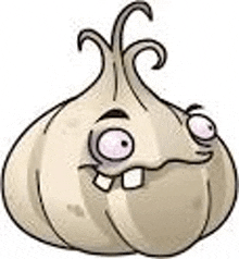 a cartoon illustration of a garlic bulb with a funny face .