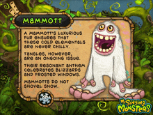 a poster of a cartoon character named mammoth from my singing monsters