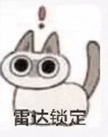 a drawing of a cat with big eyes and a surprised expression on its face .