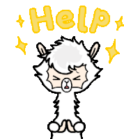 a drawing of a llama asking for help with the word help above it