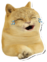 a sticker of a cat laughing with tears running down its face