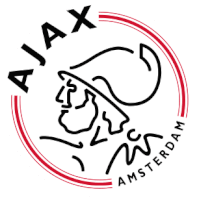 a logo for ajax amsterdam with a bearded man in a red circle