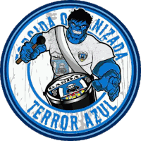 a blue hulk is holding a drum in a circle that says " terror azul "