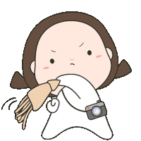 a cartoon of a girl with a scarf around her neck and a camera