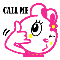 a pink cartoon character giving a thumbs up with the words call me behind her