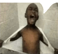 a shirtless man is taking a shower and screaming .