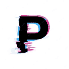 a letter p with a glitch effect on a white background .