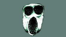 a drawing of a ghost face with a screaming mouth on a grey background .