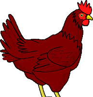 a cartoon drawing of a red rooster with a yellow beak