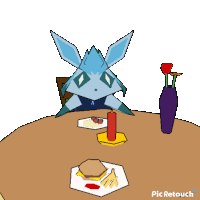 a cartoon of a rabbit sitting at a table with a sandwich and ketchup on it