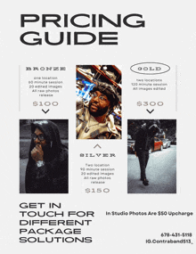 a pricing guide for different package solutions for photographers