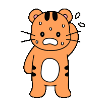 a cartoon drawing of a tiger with sweat coming out of his face