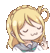 a pixel art drawing of a girl with blonde hair and a ponytail .