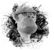 a black and white drawing of a monkey 's head