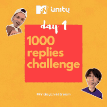 a poster that says 1000 replies challenge with a yellow background