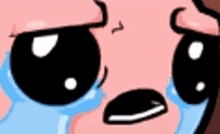 a close up of a cartoon character 's face with tears coming out of his eyes .