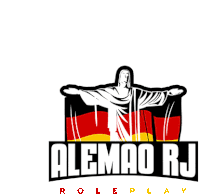 a logo for alemao rj roleplay shows a statue of jesus