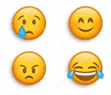 a set of four smiley faces with different facial expressions on a white background .