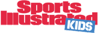 a sports illustrated kids logo with a blue border