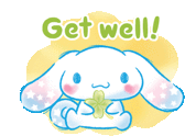 a cartoon bunny is holding a green clover and says get well !