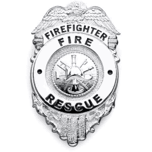 a silver firefighter rescue badge with an eagle on top