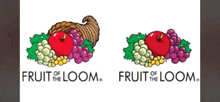 two logos for fruit of the loom with a cornucopia and an apple