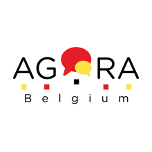 a logo for agora belgium with a speech bubble in the middle