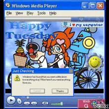 a computer screen with a happy tuesday message