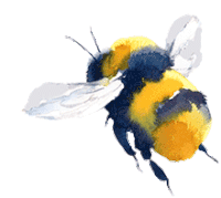 a watercolor painting of a yellow and black bee flying on a white background