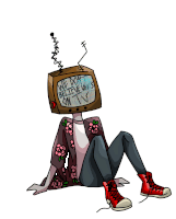 a drawing of a person with a tv head that says we don 't believe why 's on tv