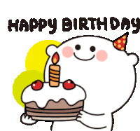 a cartoon of a bear holding a birthday cake with a candle and the words happy birthday