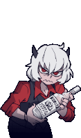 a drawing of a devil holding a bottle of rokita vodka