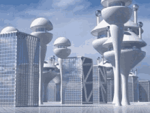 an artist 's impression of a futuristic city with lots of tall buildings