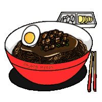 a drawing of a bowl of jajang myeon noodles with chopsticks