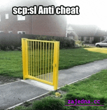 a picture of a yellow gate that says scp-sl anti cheat on it