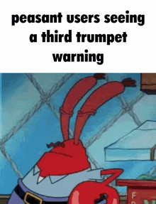 peasant users seeing a third trumpet warning written on a cartoon image