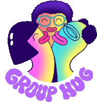 a group hug logo with a man and two women hugging