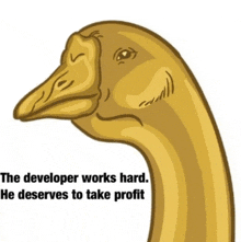 a cartoon of a goose with the words " the developer works hard " written below it