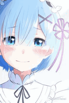 rem from re zero starting life in another world is a cute anime girl with blue hair .