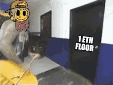 a cartoon drawing of a person in a hallway that says 1st floor