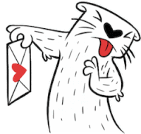 a cartoon otter is holding an envelope with a heart in it .