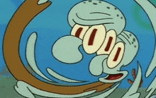 squidward from spongebob squarepants is spinning in a circle with his mouth open .